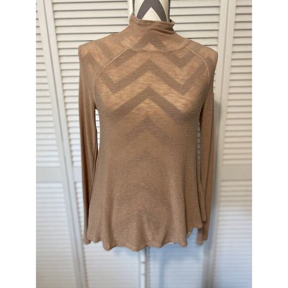Free People Intimately Sheer Blouse Top Womans XS Solid Beige Long Sleeve - Picture 1 of 11